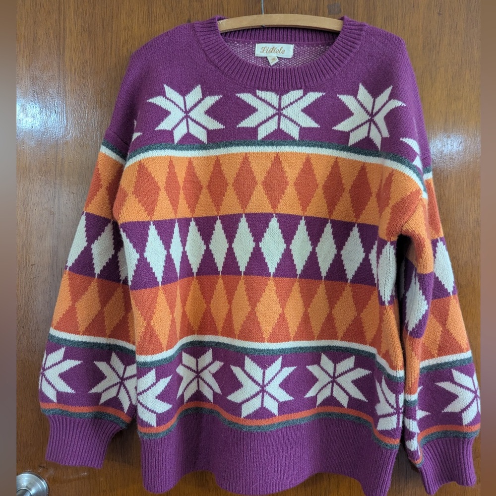 Baltic Born Purple & Orange Nordic Pattern Crewneck Sweater - Women’s M